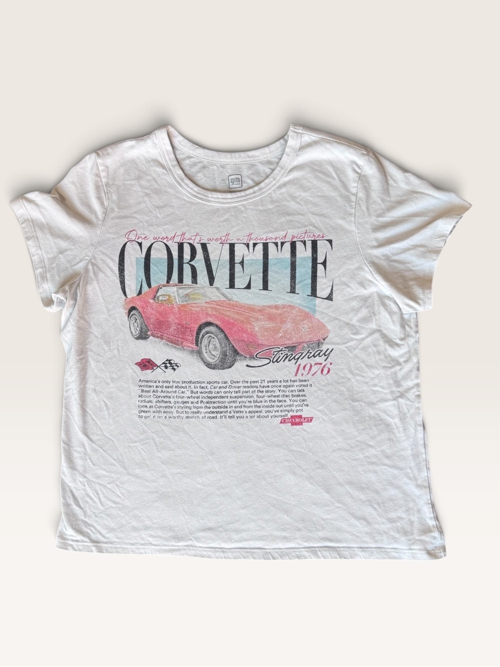 GM Official Chevrolet Corvette Stingray 1976 Graphic Tee XL White Retro Car Shir